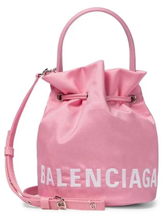 Luxury Balenciaga Wheel XS Drawstring Bucket Bag Pink