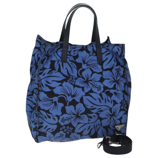 Luxury Prada Tote Bag Nylon 2way Blue Silver  94022