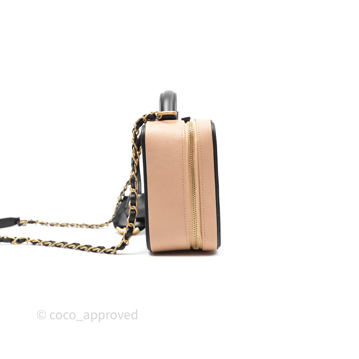 Chanel Quilted Medium CC Filigree Vanity Case Beige Caviar Gold Hardware