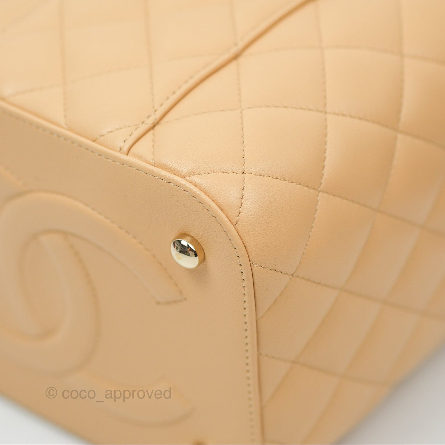 Chanel Small Quilted Top Handle Vanity Case Beige Lambskin Gold Hardware