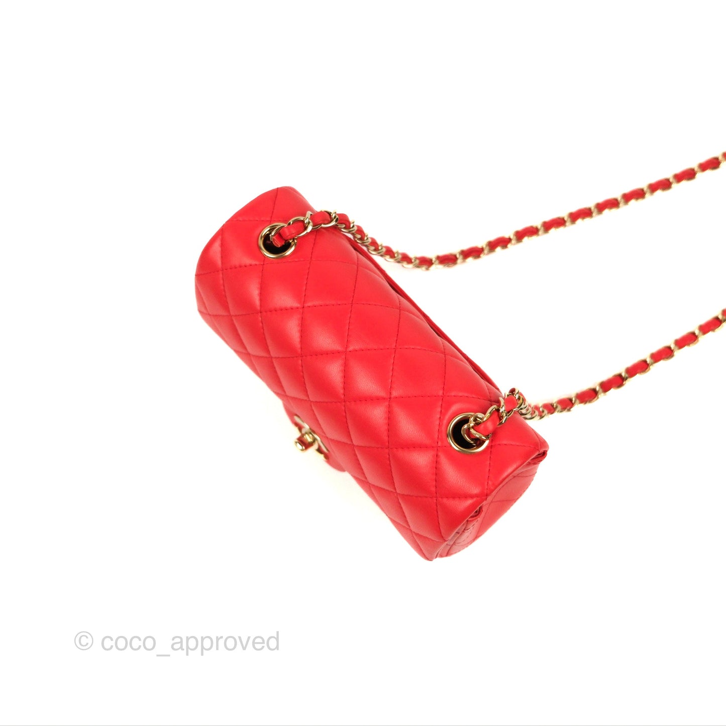 Chanel Quilted Mini Rectangular Flap Red Lambskin Gold Hardware