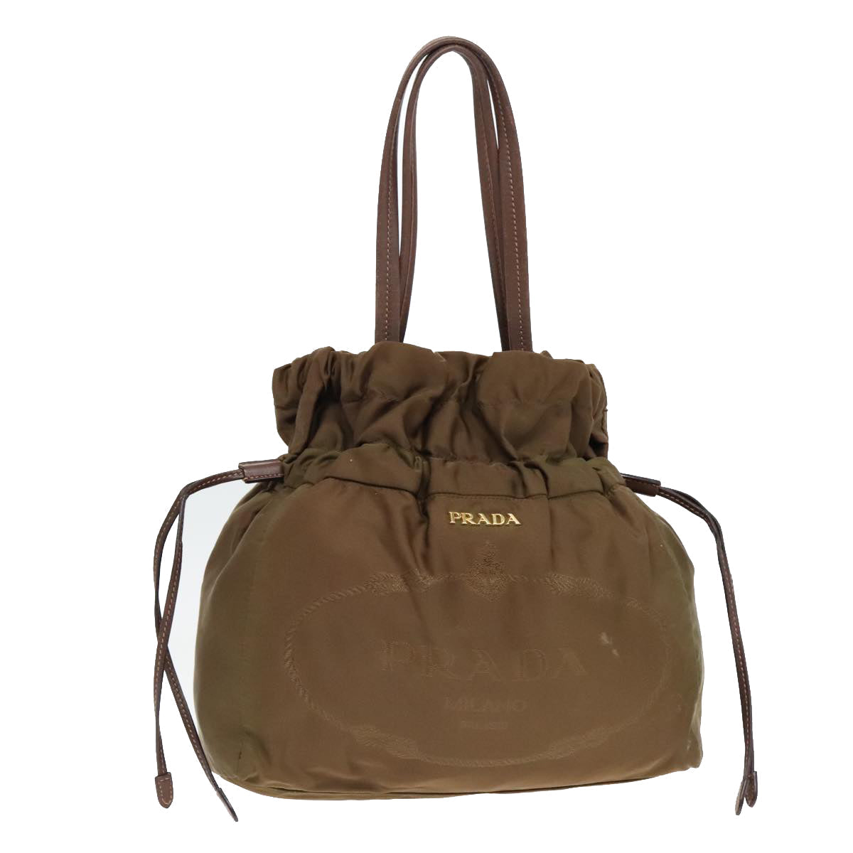 Luxury Prada Tote Bag Nylon Khaki Gold  94055
