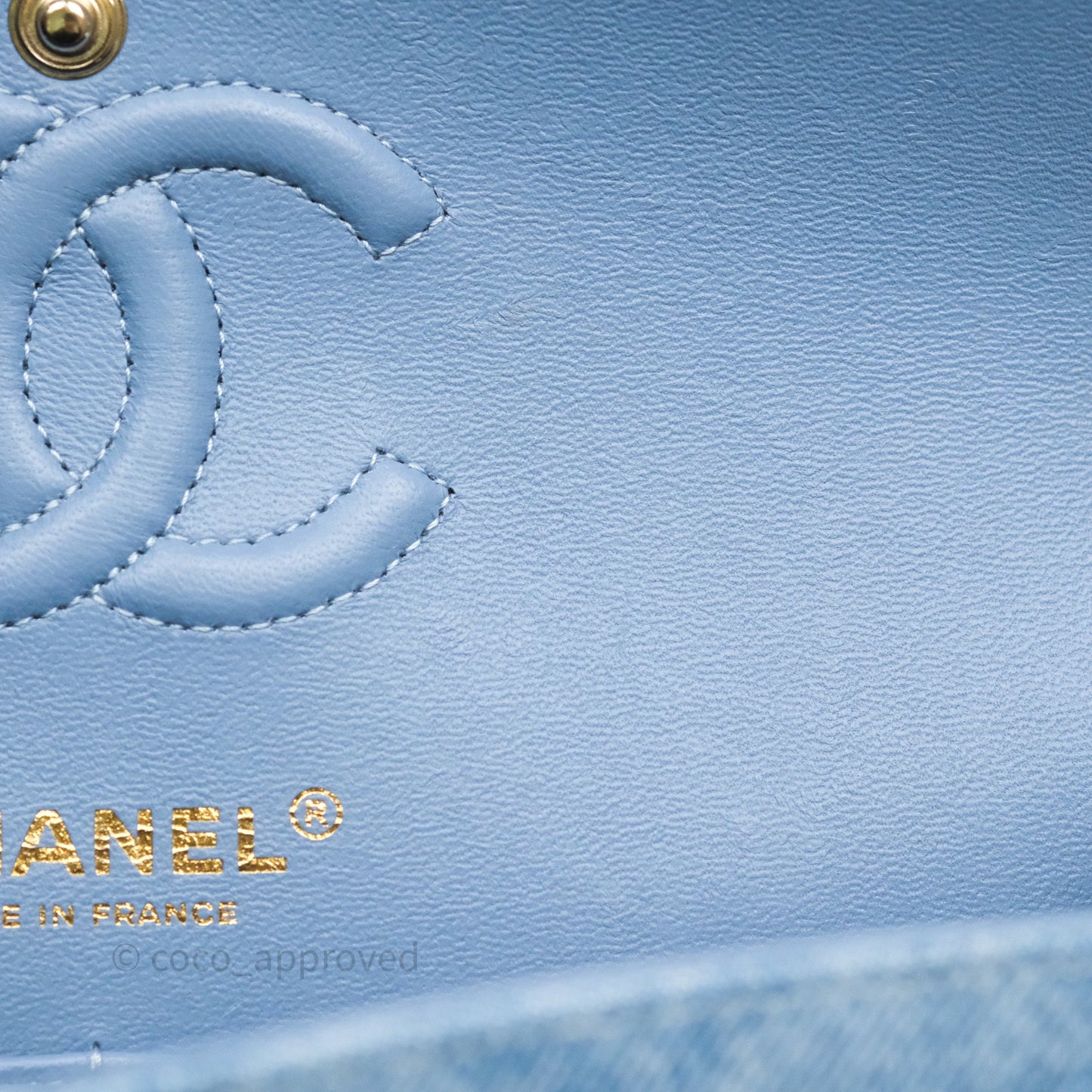 Chanel Small Double Flap Blue Printed Quilted Denim Gold Hardware