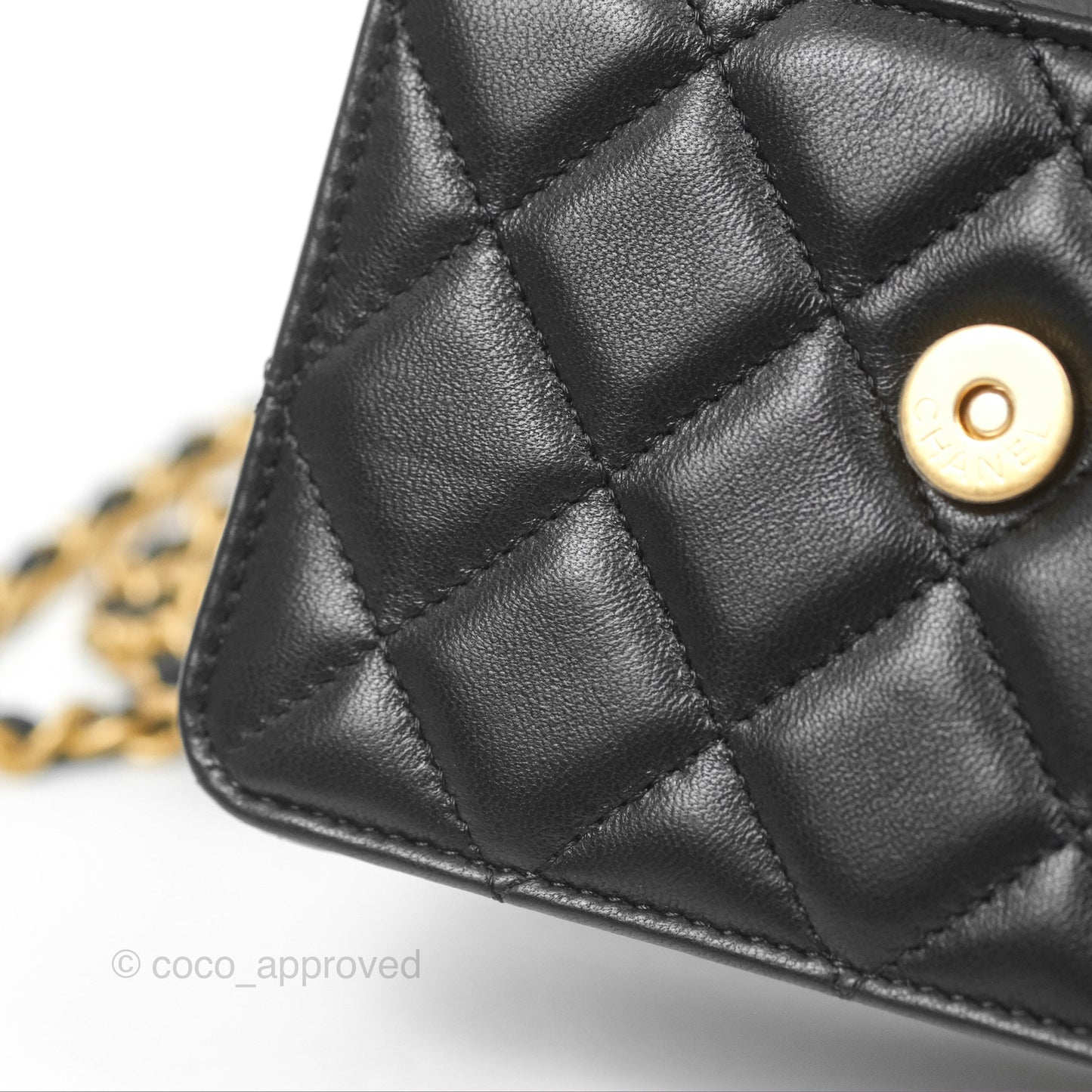 Chanel Top Handle Clutch With Chain Black Lambskin Aged Gold Hardware