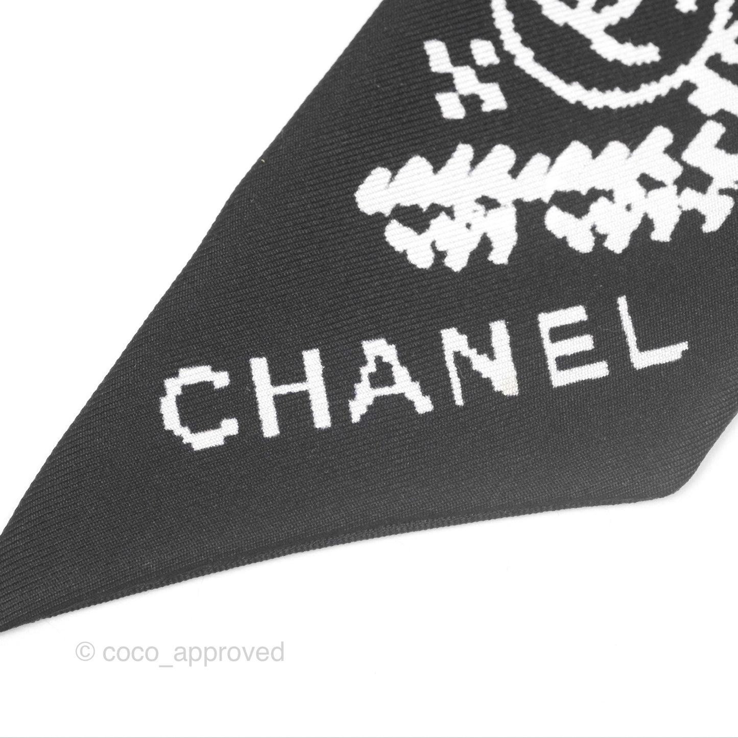 Chanel Silk Logo Slim Bandeau Twilly Black White