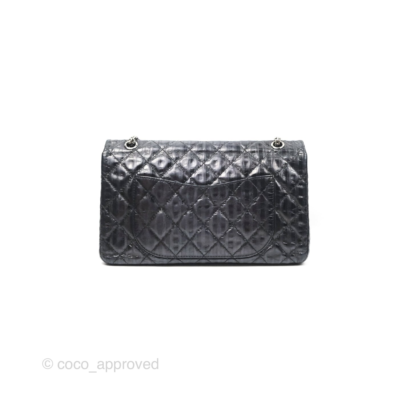 Chanel Reissue 227 Flap Quilted Calfskin Black Striped Dark Silver Hardware