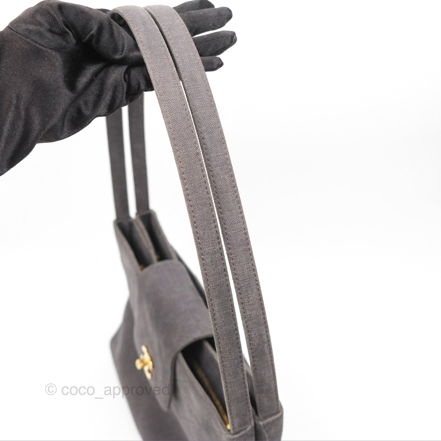 Chanel Vintage CC Lock Flap Shoulder Bag Grey Canvas 24K Gold Hardware