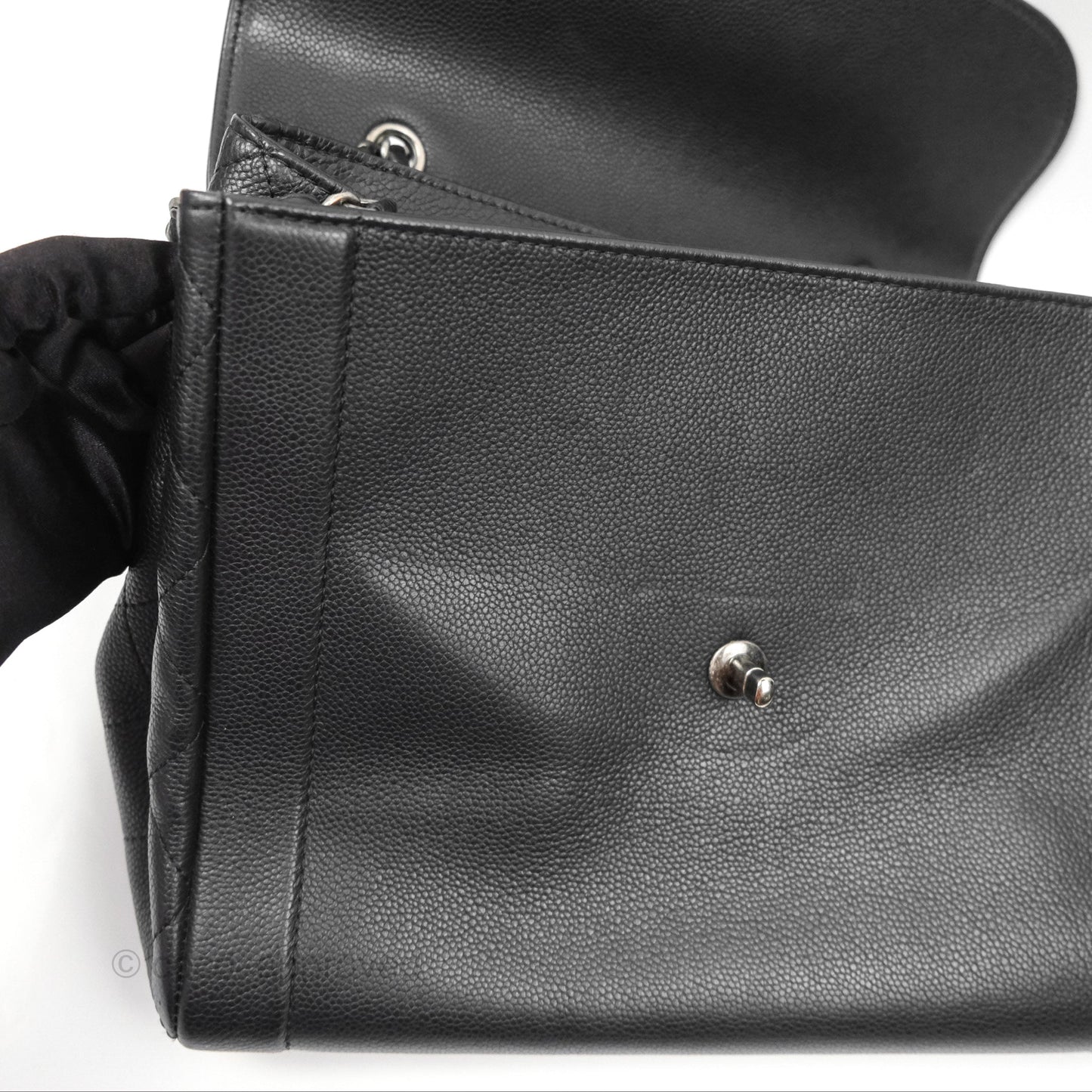 Chanel Top Handle Flap Bag Black Caviar Ruthenium Hardware