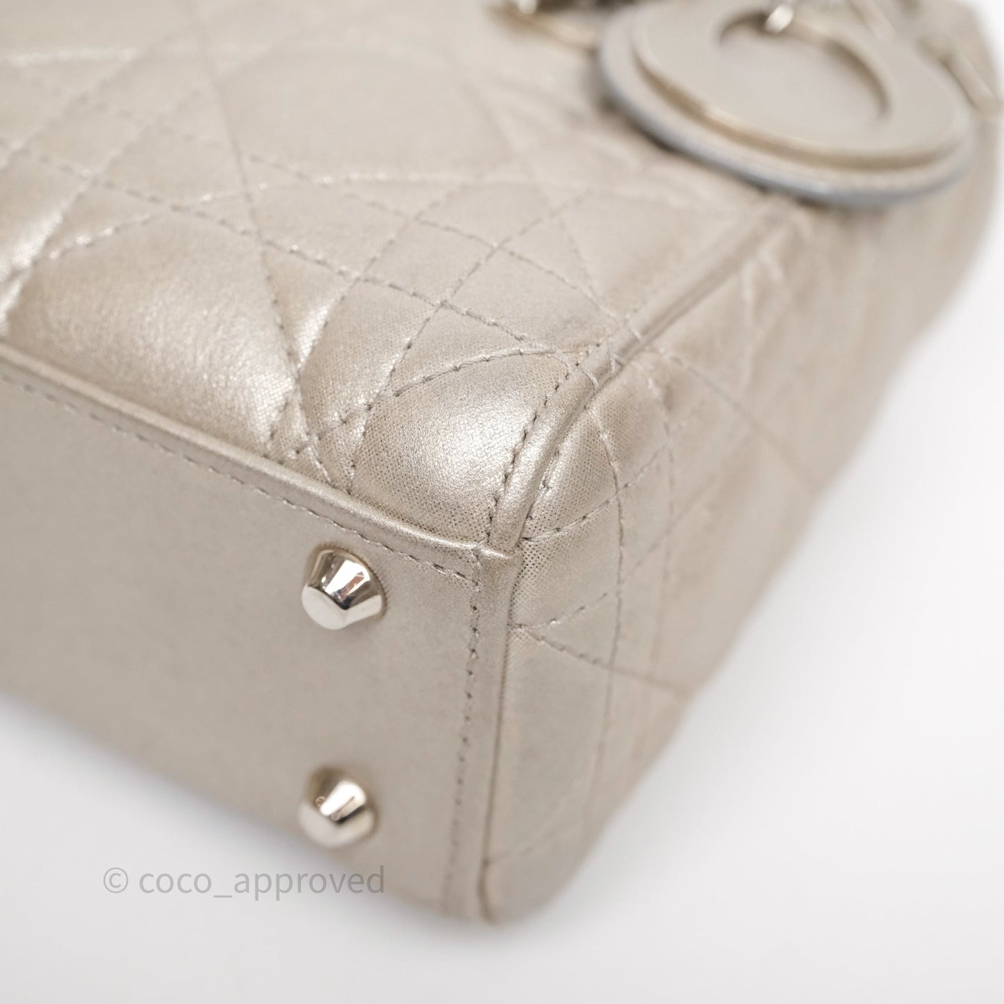 Christian Dior Mini Lady Dior Metallic Silver Nubuck Silver Hardware