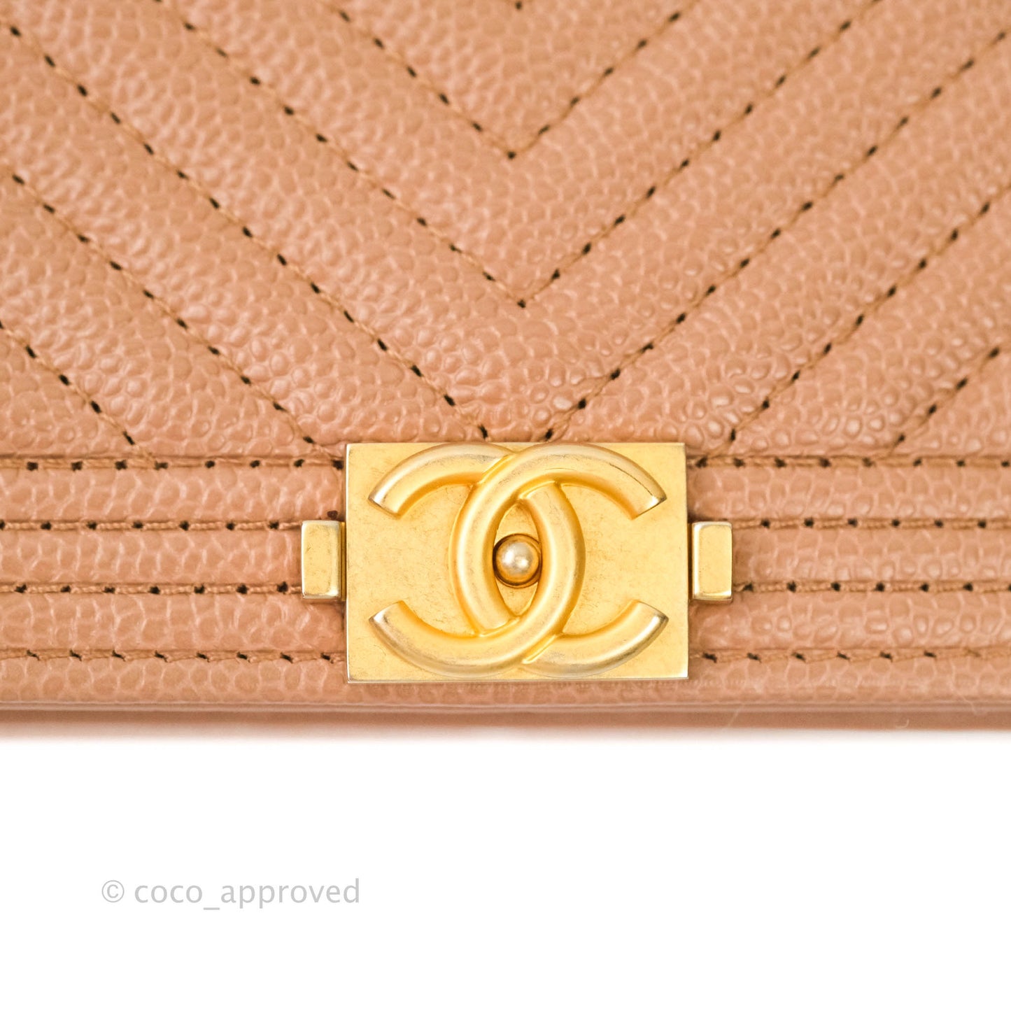 Chanel Chevron Boy Wallet on Chain WOC Dark Beige Caviar Antique Gold Hardware