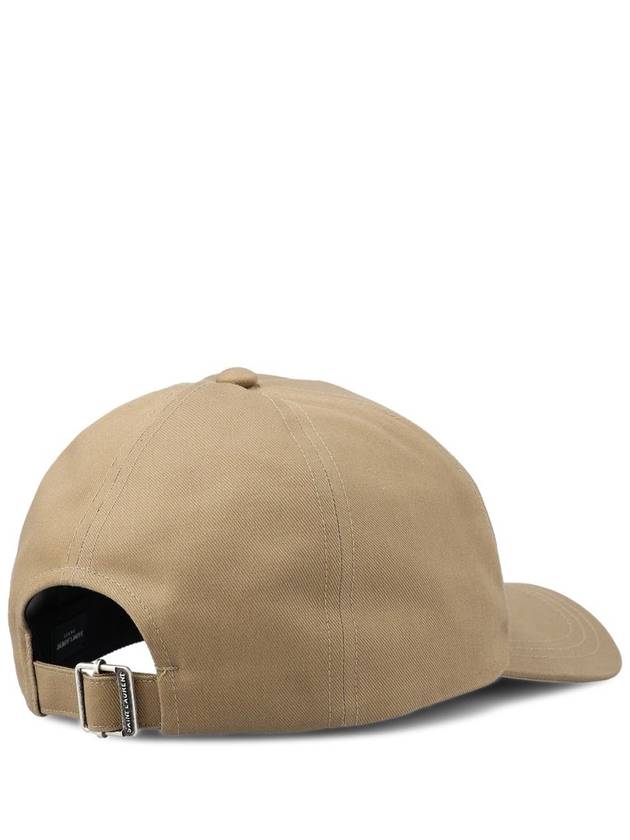 Luxury Saint Laurent Embroidered Logo Gabardine Weave Cotton Ball Cap Beige