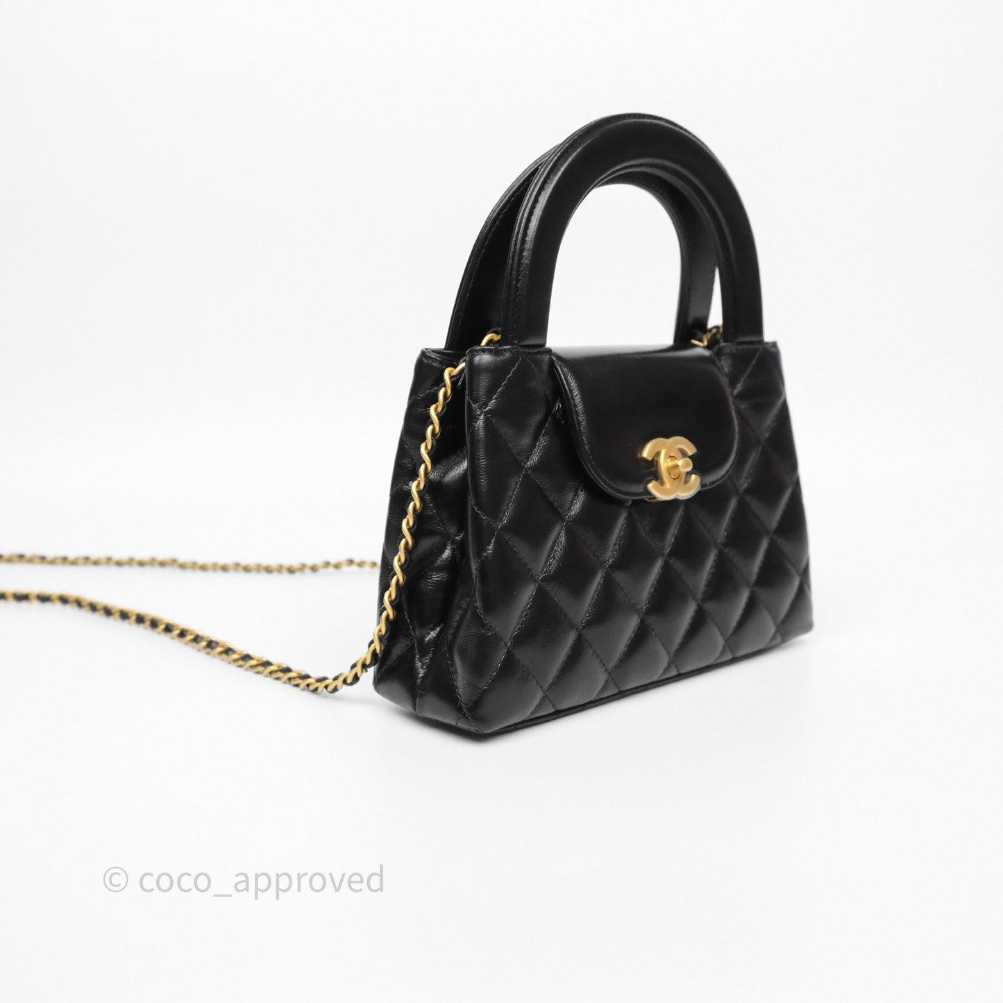 Chanel Kelly Bag Quilted Black Shiny Crumpled Calfskin Aged Gold Hardware