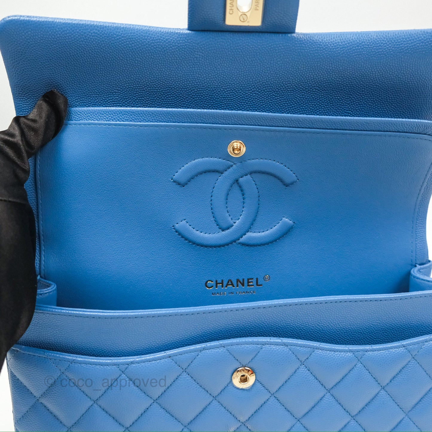 Chanel Classic M/L Medium Flap Quilted Blue Caviar Gold Hardware