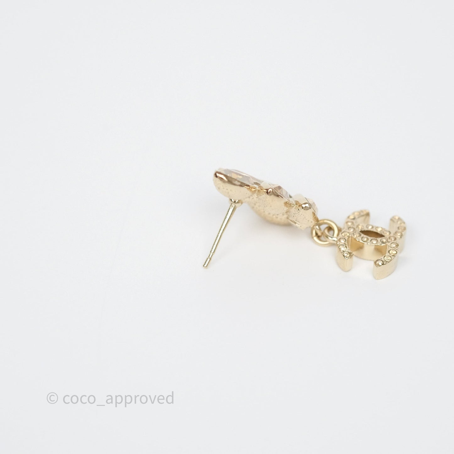 Chanel Crystal Leafy CC Earrings Gold Tone 22K