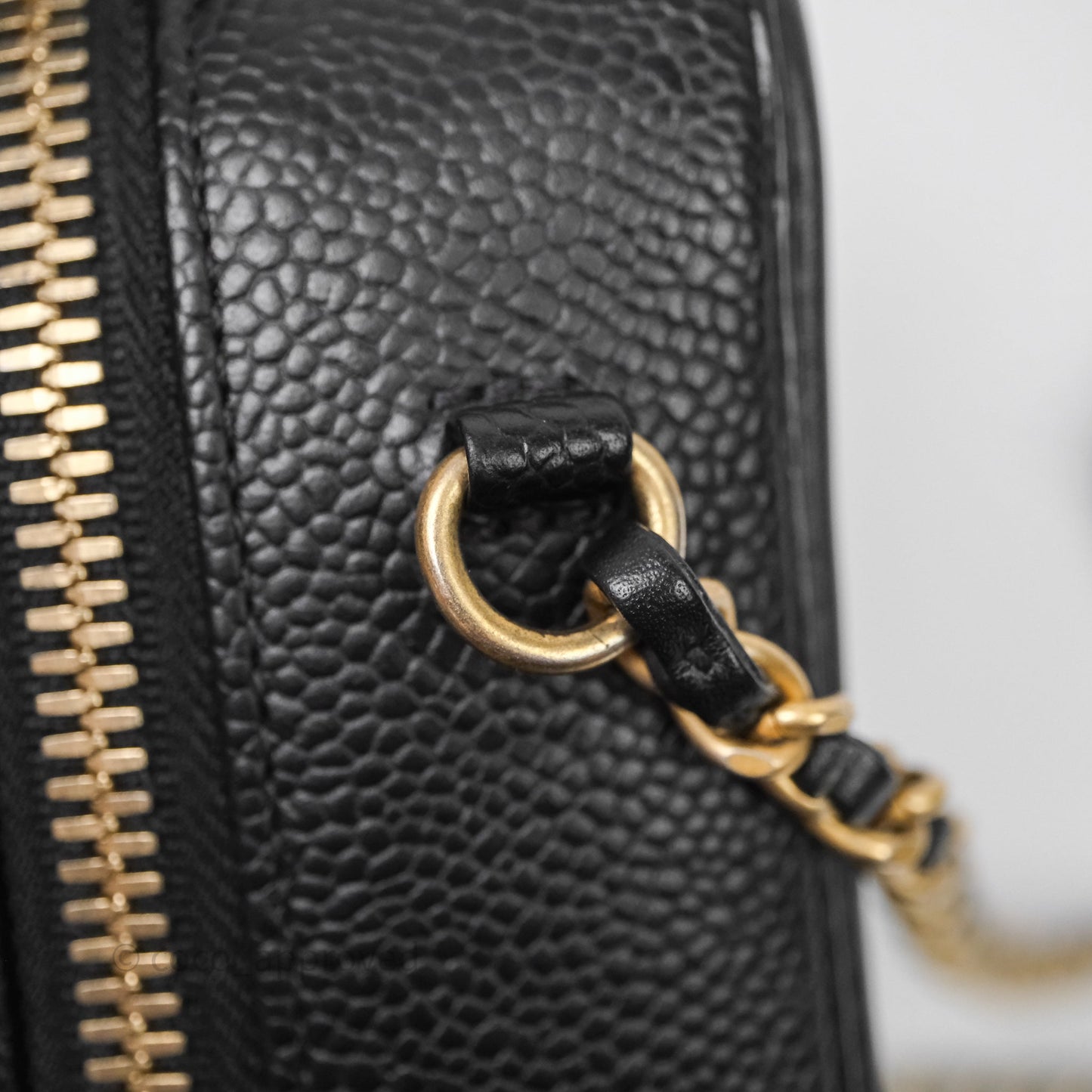 Chanel Quilted Small CC Filigree Vanity Case Black Caviar Aged Gold Hardware