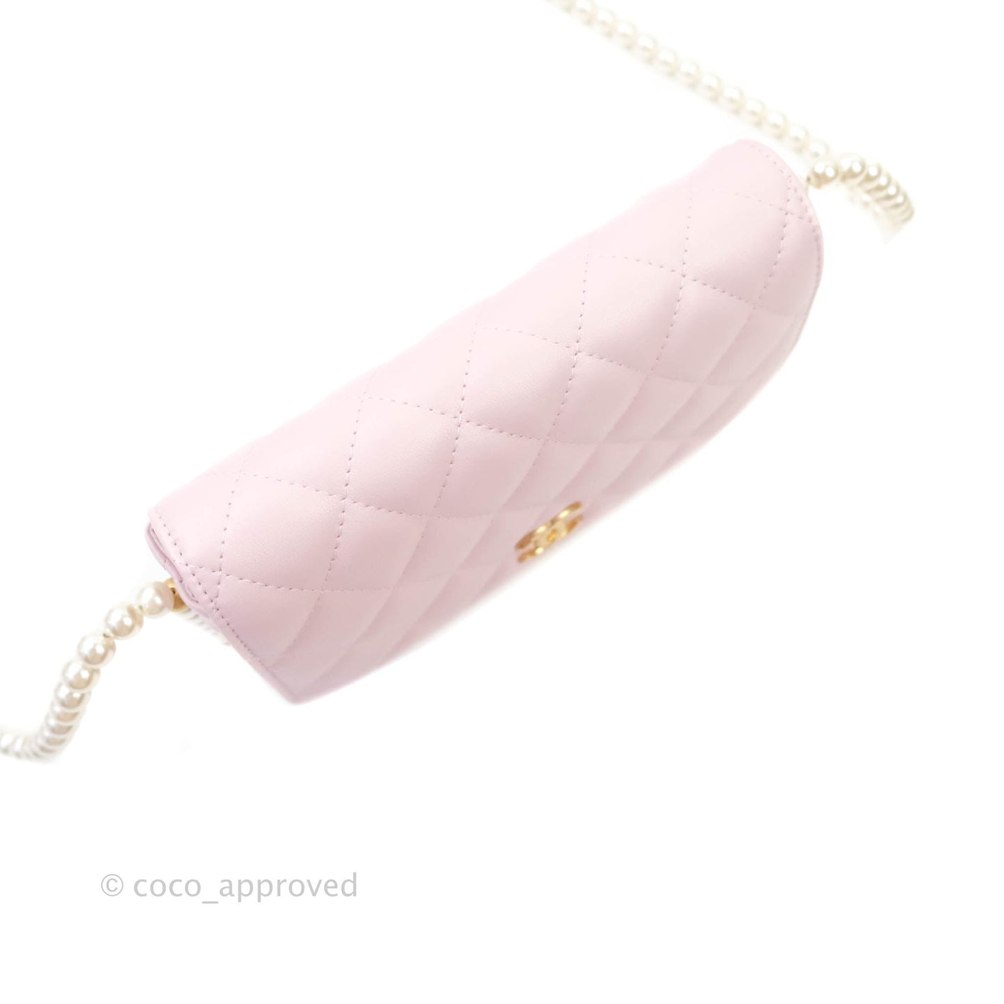 Chanel Quilted Wallet On Chain WOC With Pearl Chain Pink Aged Gold Hardware