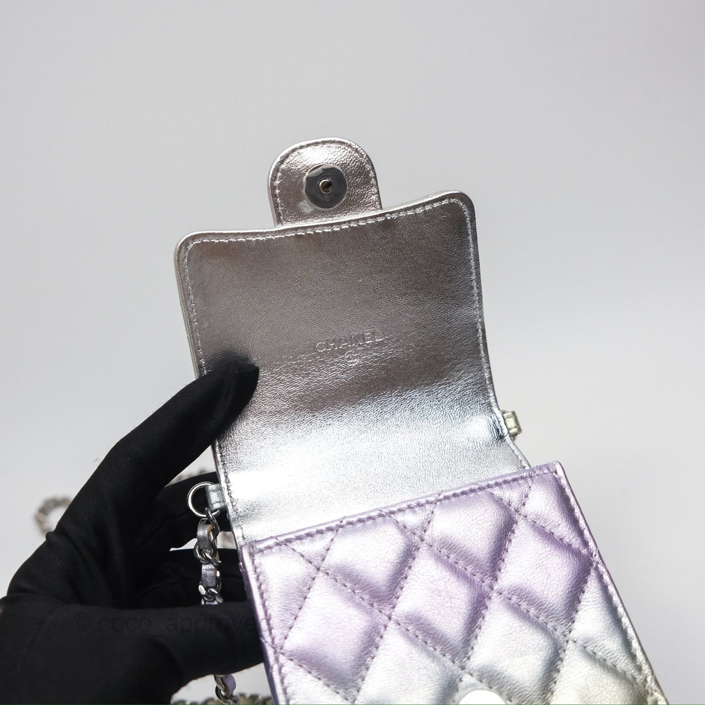 Chanel Classic Quilted Phone Holder Iridescent Rainbow Calfskin