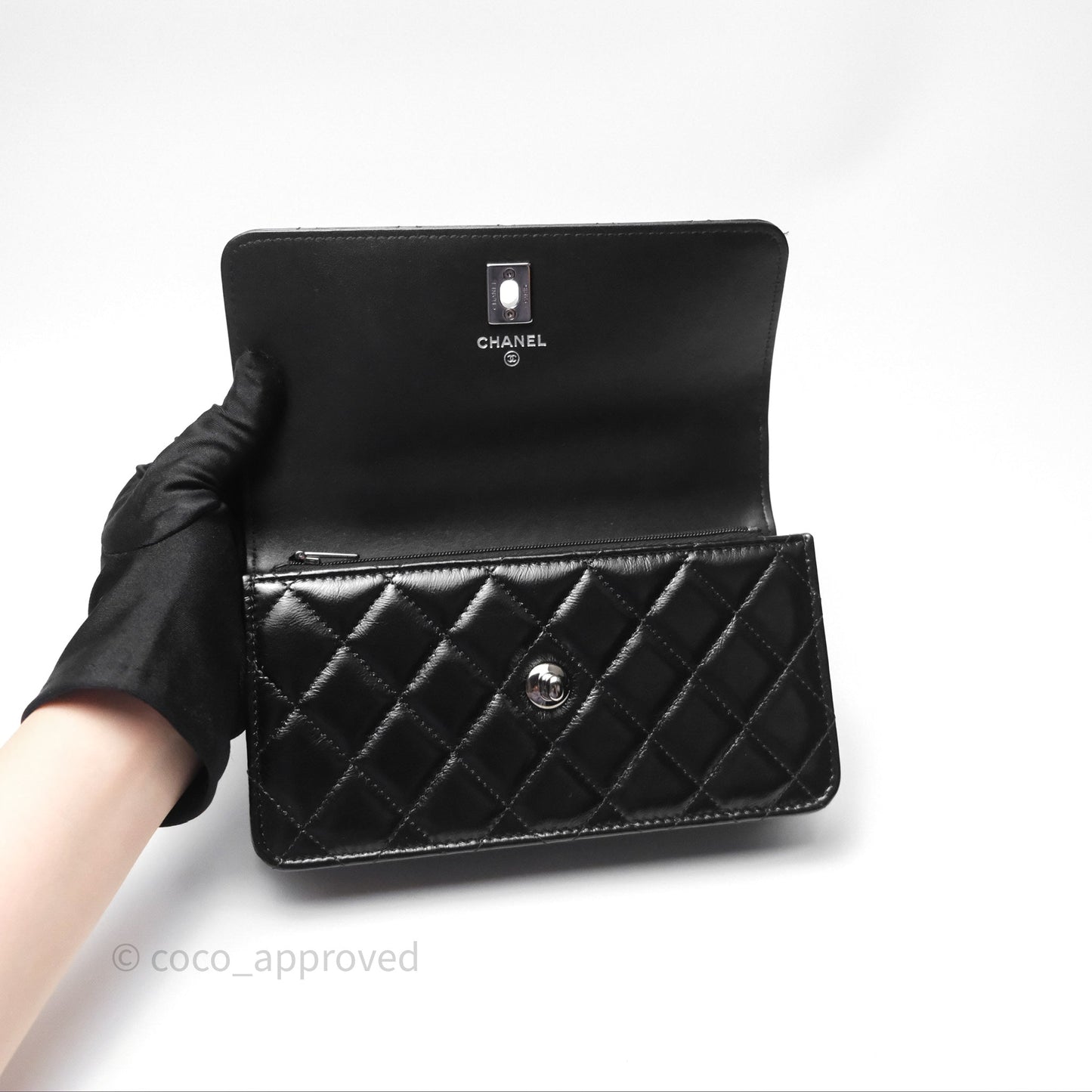Chanel Mini Crystal Top Handle Wallet On Chain WOC Black Calfskin Gun Metal Hardware 23K