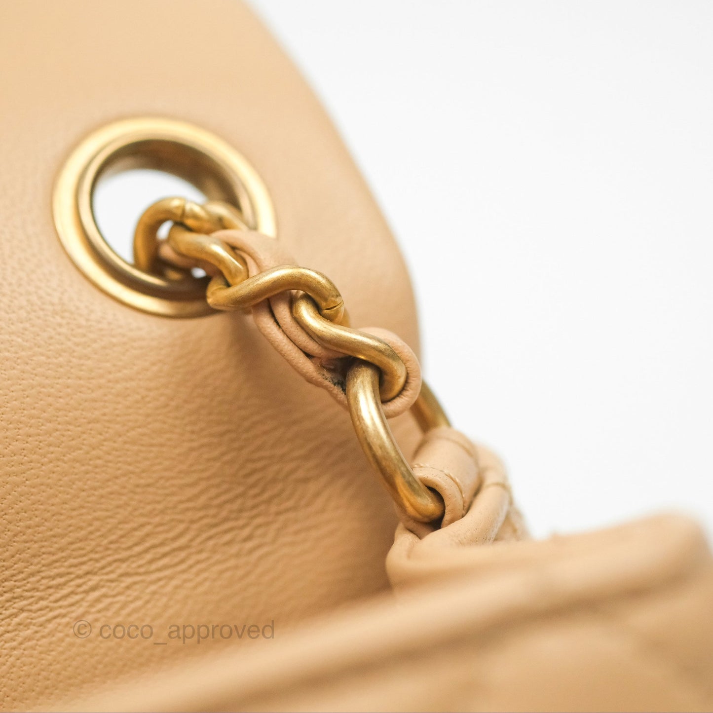 Chanel Pearl Crush Mini Rectangular Beige Lambskin Aged Gold Hardware