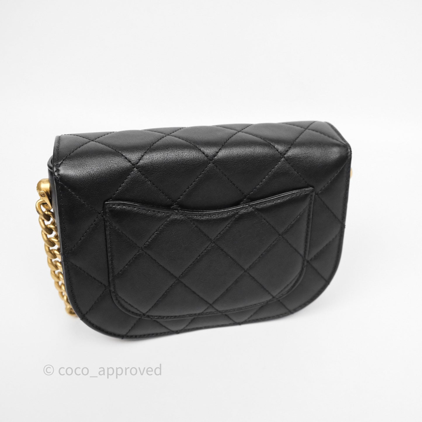 Chanel Mini Moon Messenger Bag Black Calfskin Aged Gold Hardware