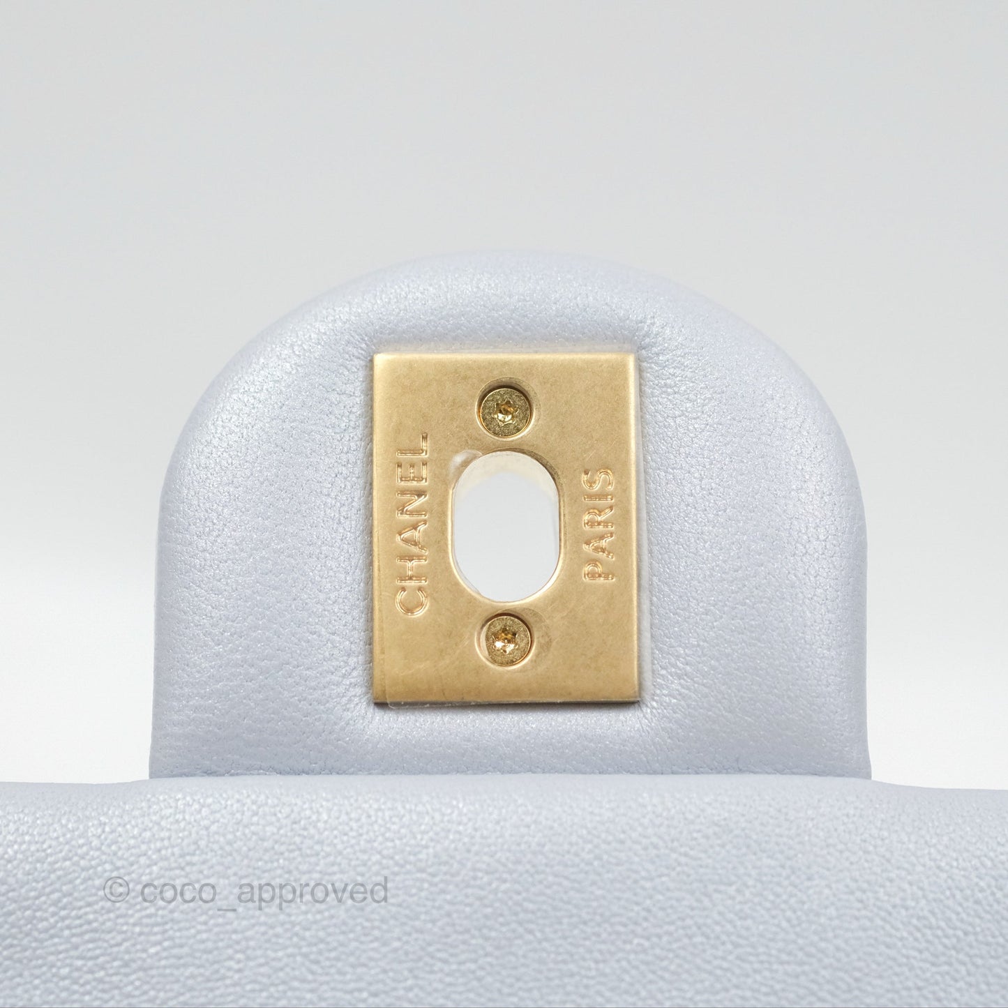 Chanel Mini Flap Bag with Pearl Chain Pearly Light Blue Lambskin Aged Gold Hardware 24P