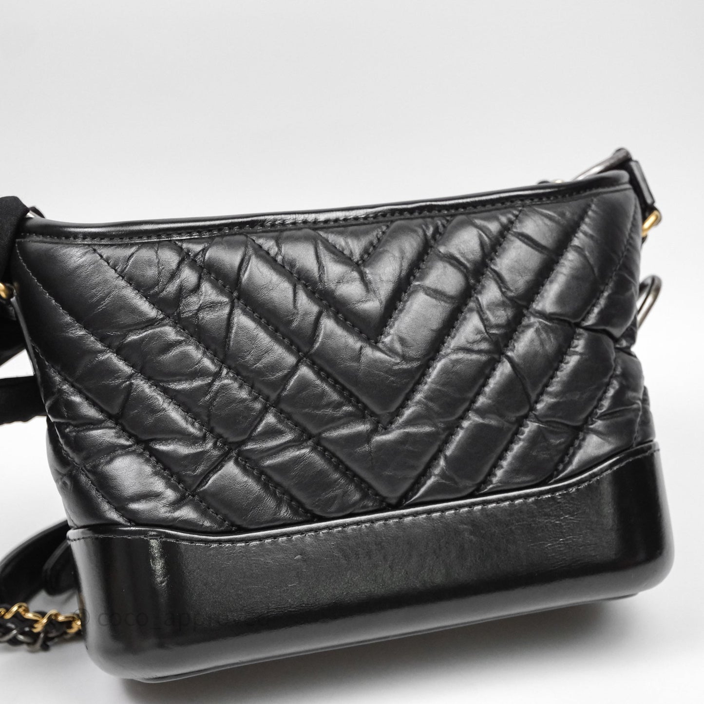 Chanel Small Gabrielle Hobo Chevron Black Aged Calfskin