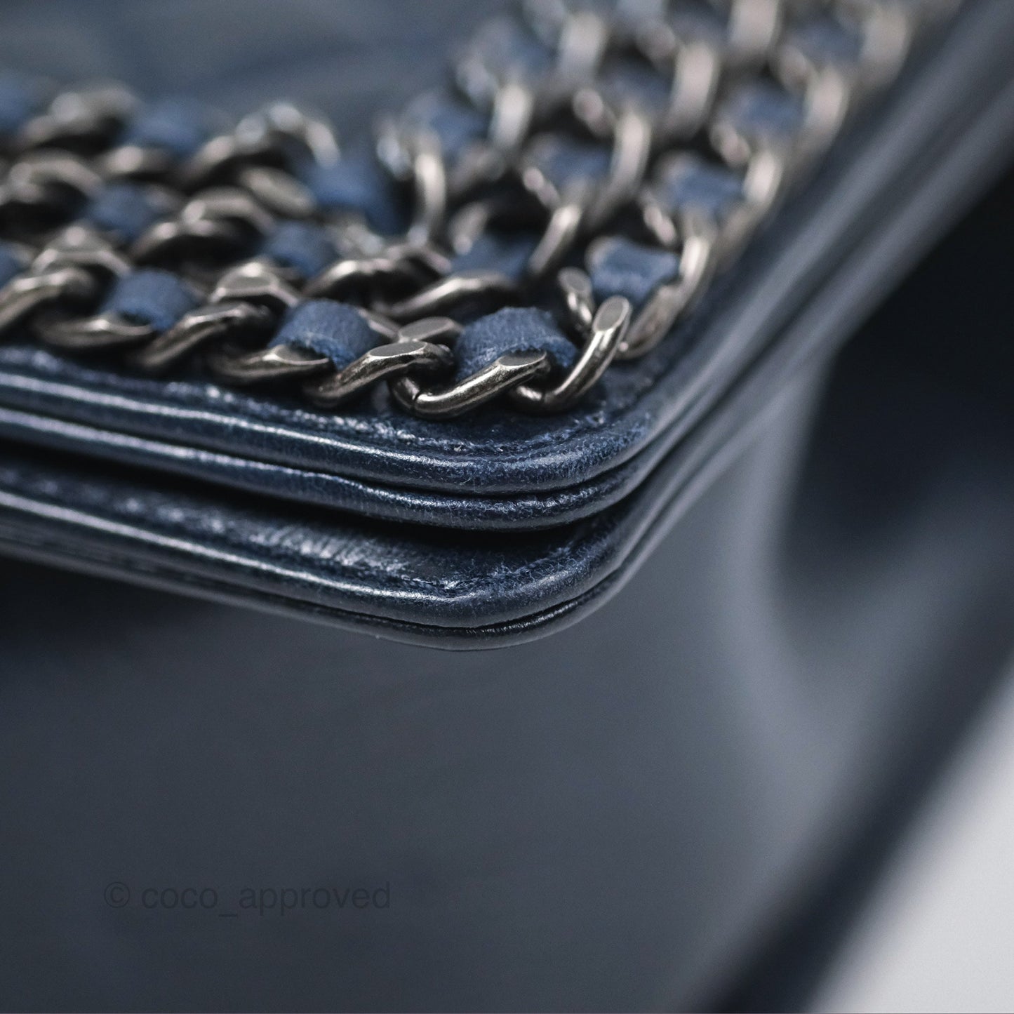 Chanel Medium Chain Edge Boy Quilted Navy Aged Glazed Calfskin Ruthenium Hardware