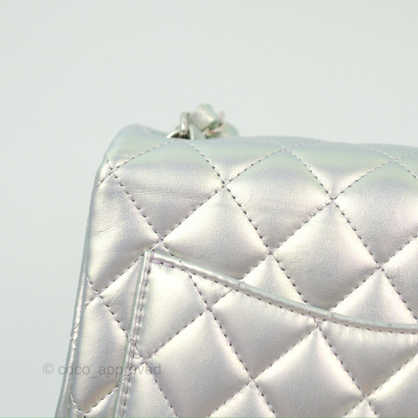 Chanel Mini Square Quilted Iridescent Lilac Silver Hardware 21K