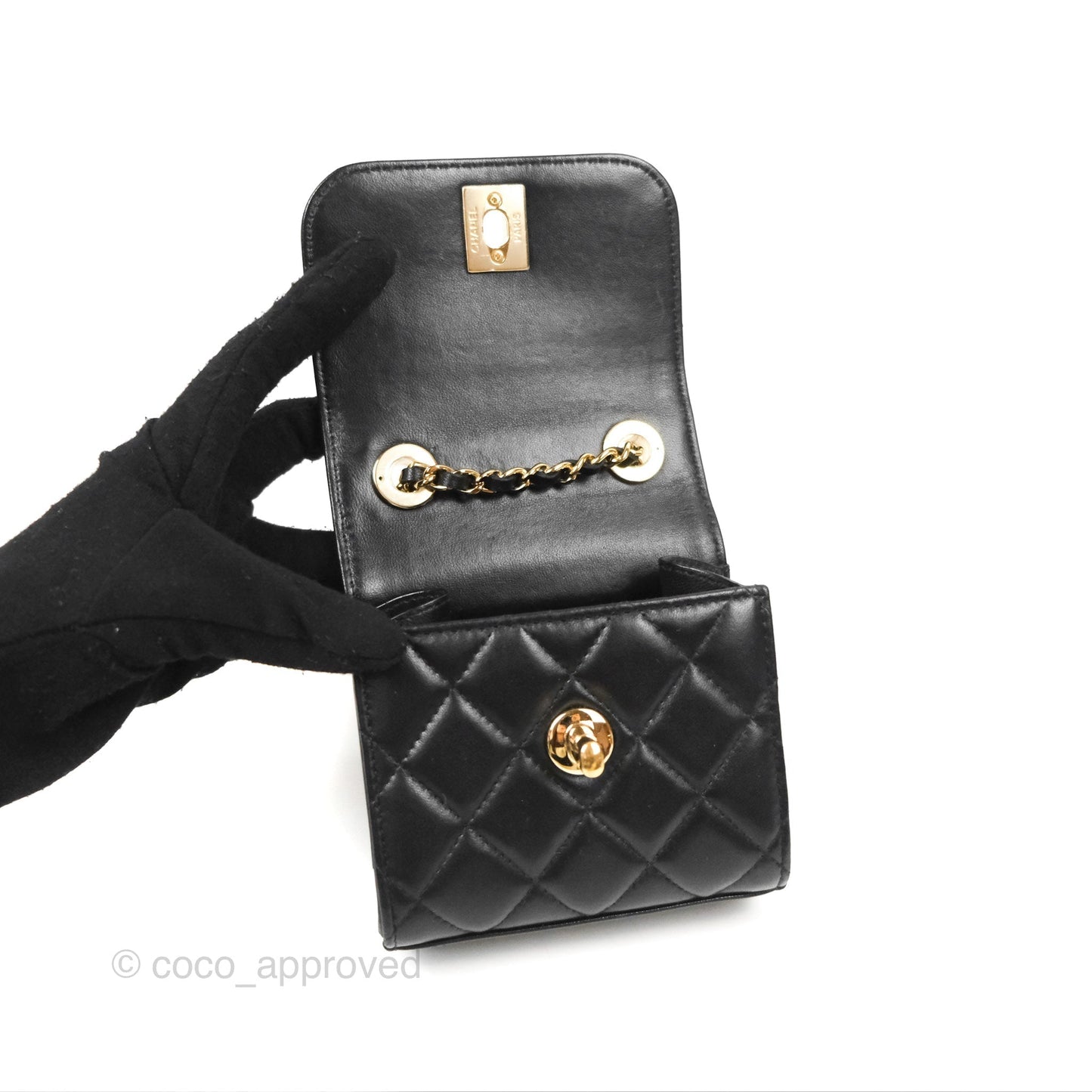 Chanel Mini Quilted Trendy CC Clutch With Chain Black Lambskin Gold Hardware