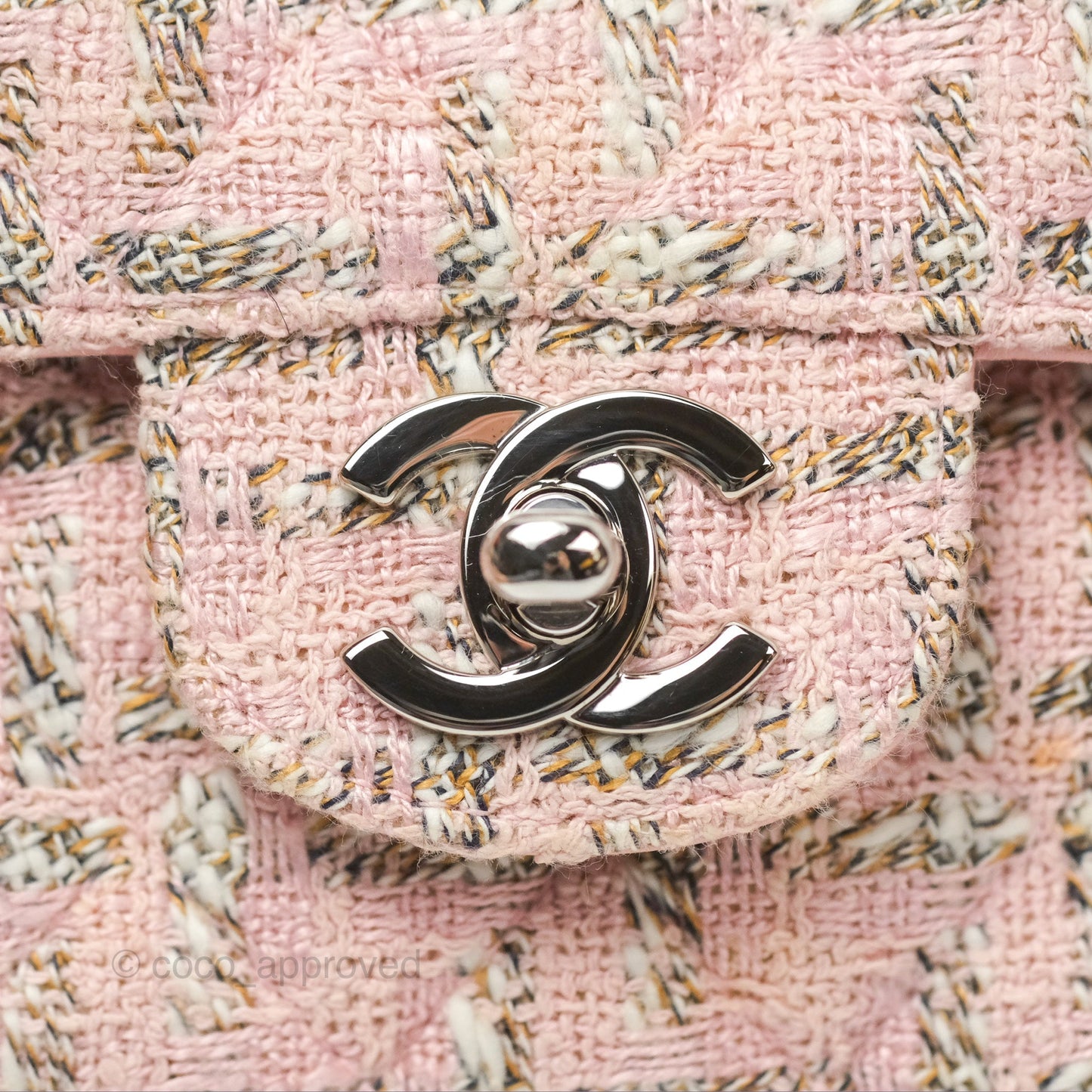 Chanel Classic M/L Medium Flap Quilted Pink Tweed Silver Hardware