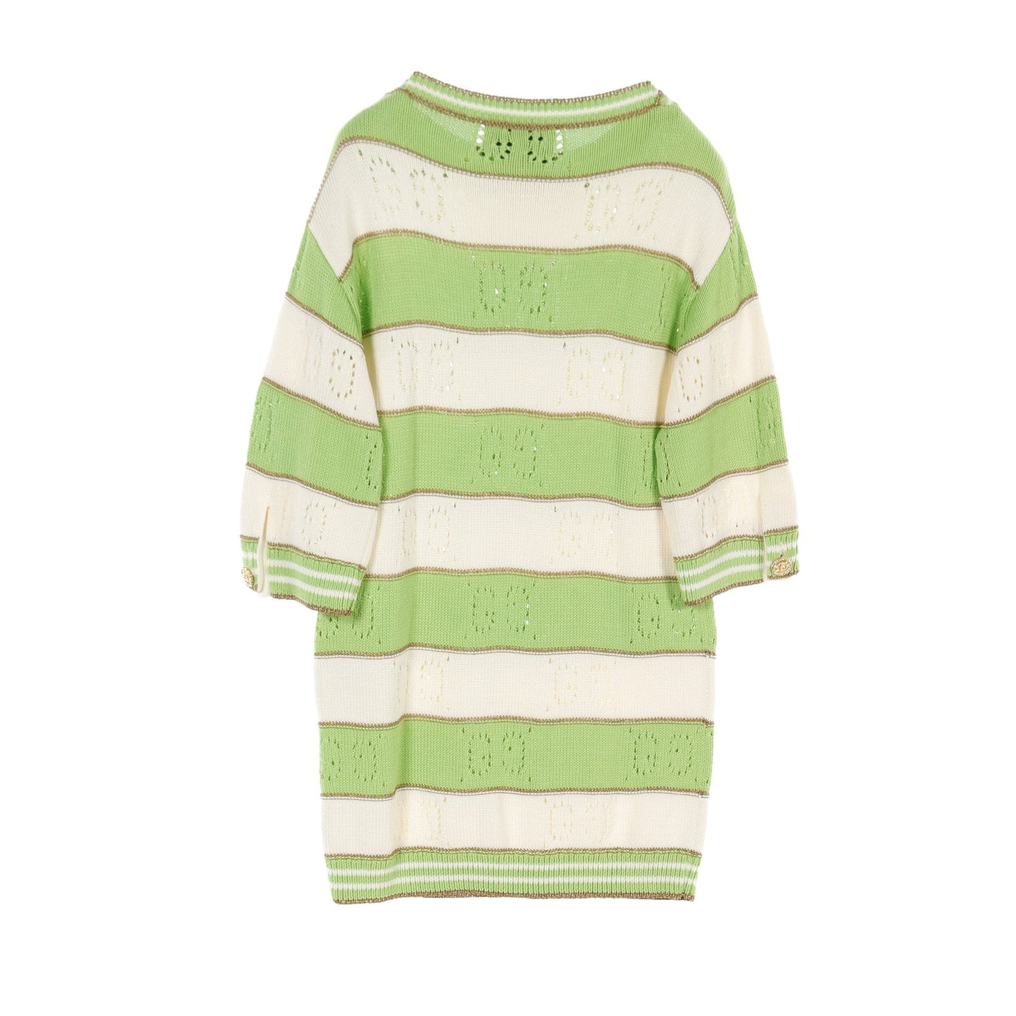 Luxury Gucci Trending 2025 Knit dress Three-quarter sleeve Cotton Yellow-green Off white Gold