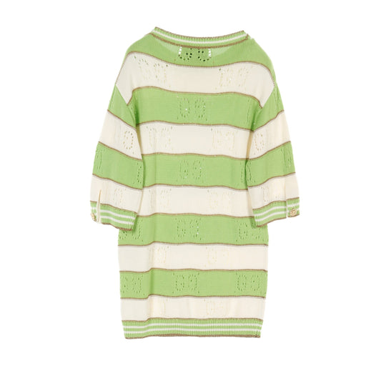 Luxury Gucci Trending 2025 Knit dress Three-quarter sleeve Cotton Yellow-green Off white Gold