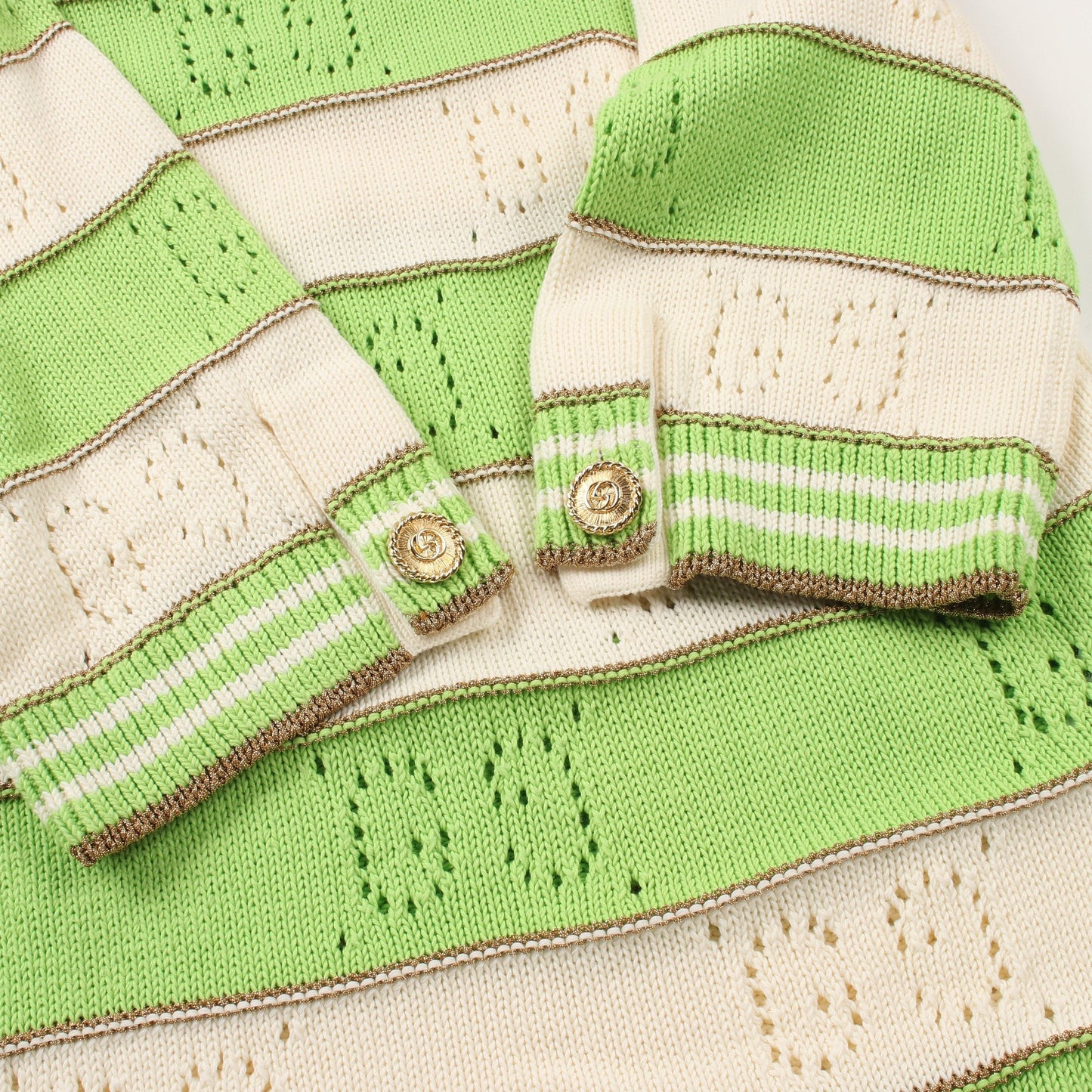 Luxury Gucci Trending 2025 Knit dress Three-quarter sleeve Cotton Yellow-green Off white Gold