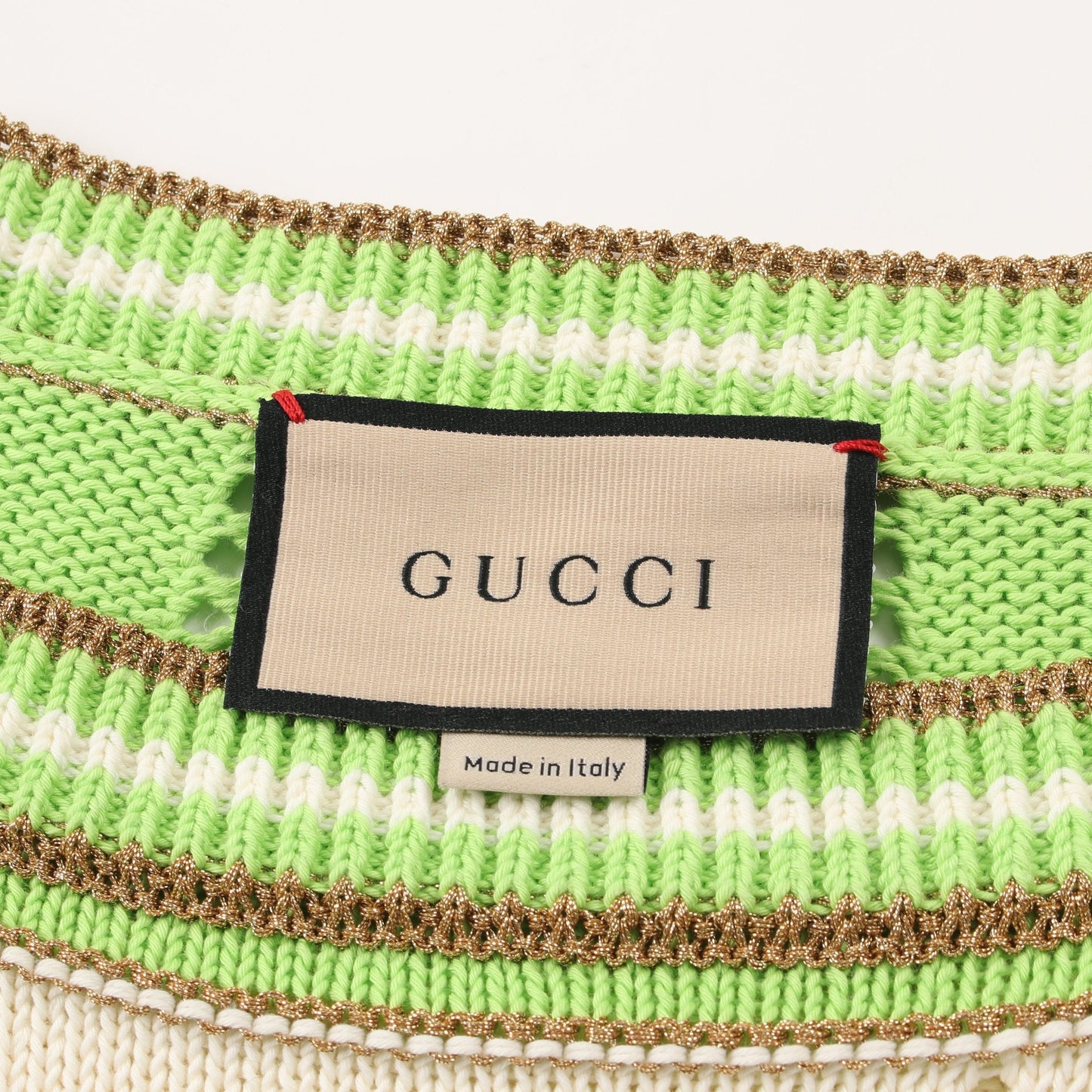 Luxury Gucci Trending 2025 Knit dress Three-quarter sleeve Cotton Yellow-green Off white Gold