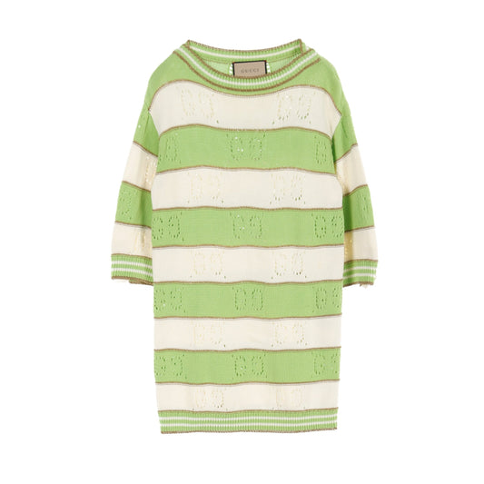Luxury Gucci Trending 2025 Knit dress Three-quarter sleeve Cotton Yellow-green Off white Gold