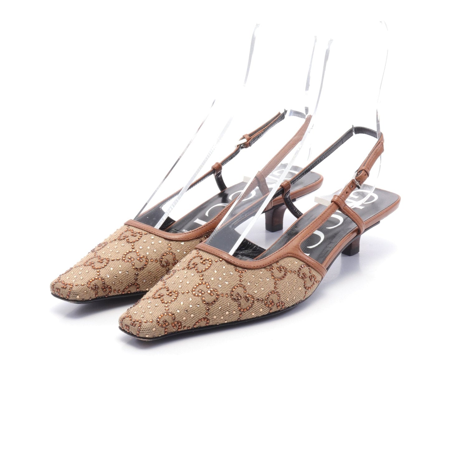 Luxury Gucci Trending 2025 GG pattern Pumps Canvas Leather Rhinestone Beige Brown