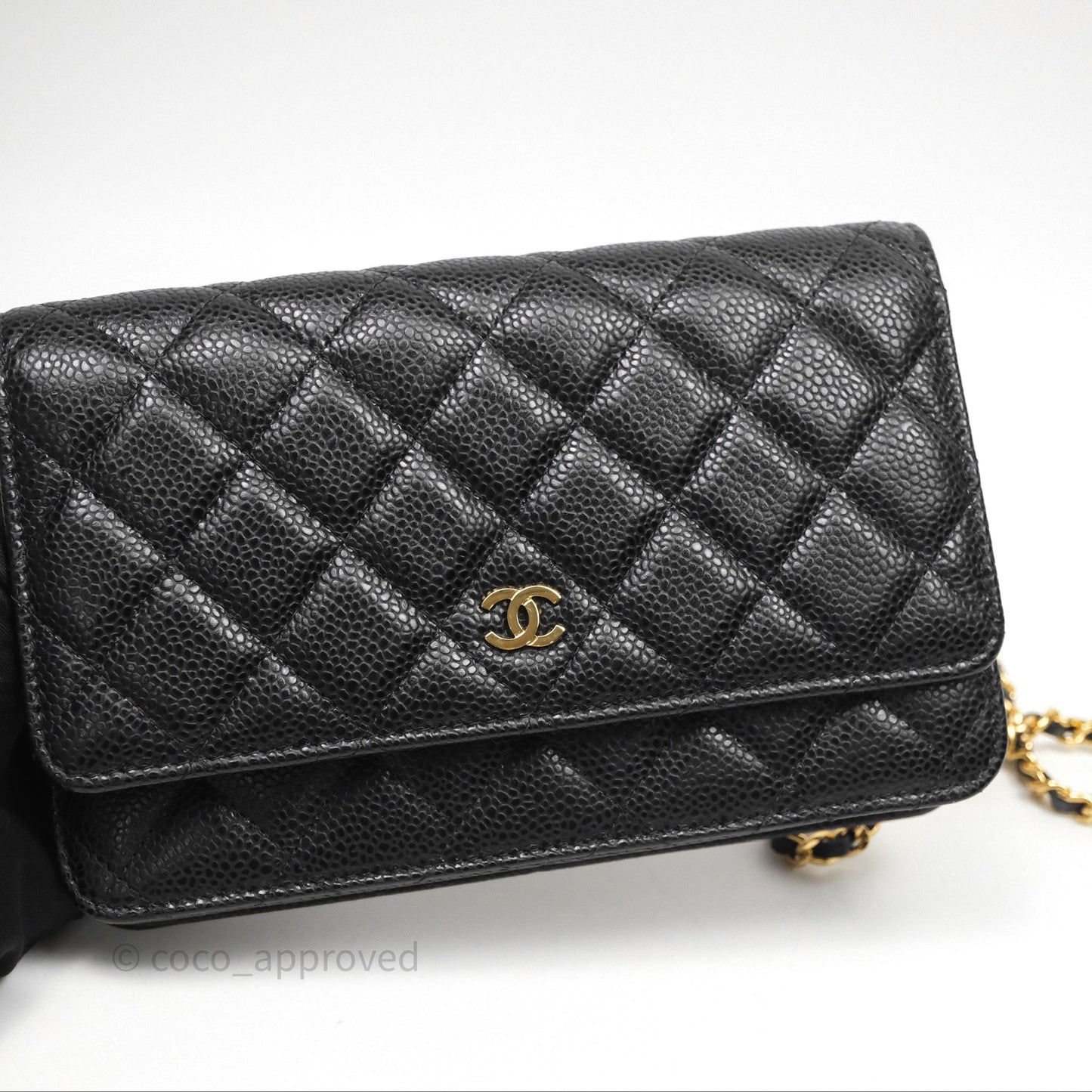 Chanel Classic Quilted Wallet On Chain WOC Black Caviar Gold Hardware