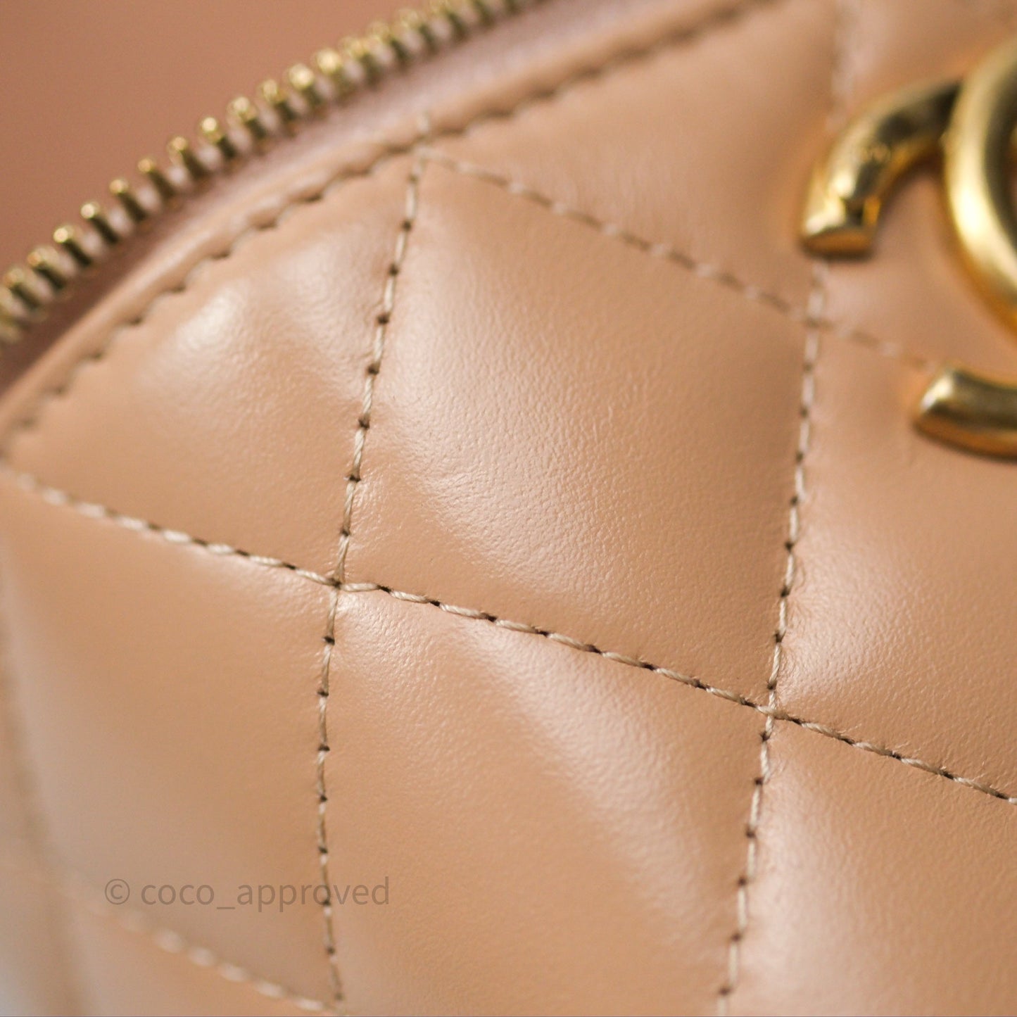 Chanel Quilted Mini Perfect Fit Vanity With Chain Beige Calfskin Aged Gold Hardware