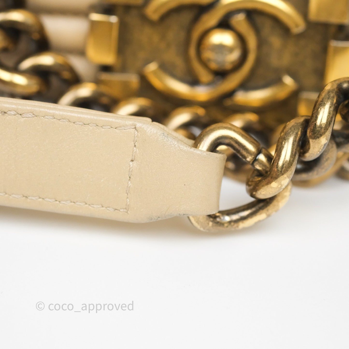 Chanel Small Boy Stingray Beige Antique Gold Hardware