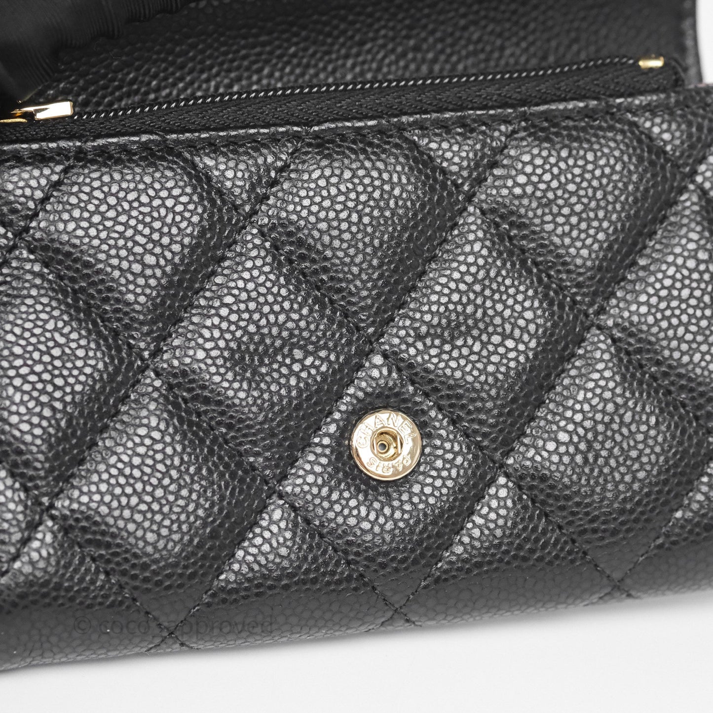 Chanel Flap Card Holder Quilted Black Caviar Gold Hardware 24A