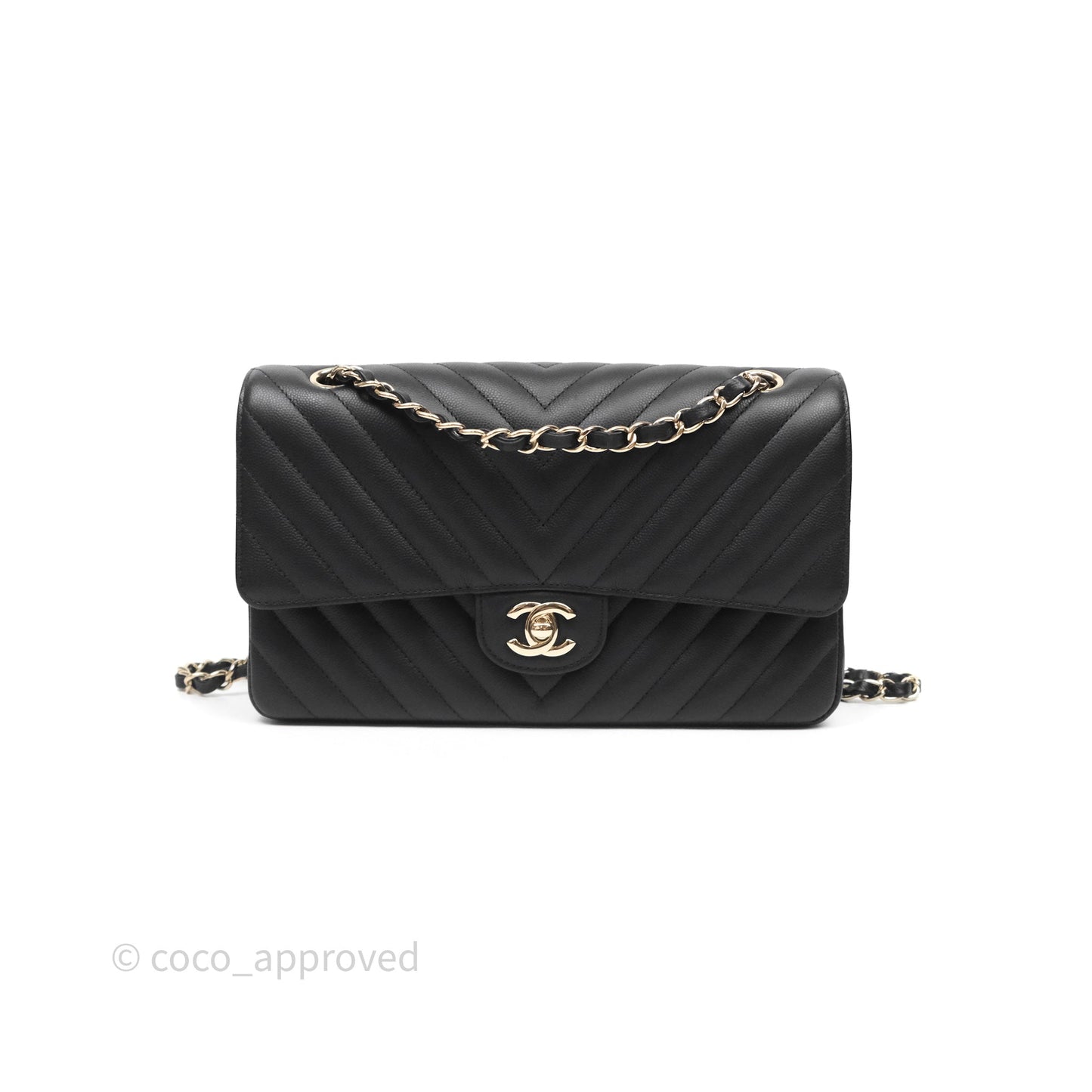 Chanel Classic M/L Medium Flap Chevron Black Caviar Gold Hardware