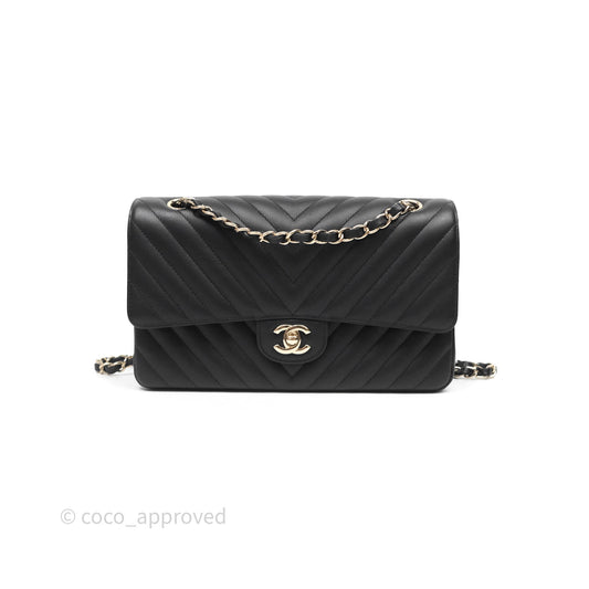 Chanel Classic M/L Medium Flap Chevron Black Caviar Gold Hardware