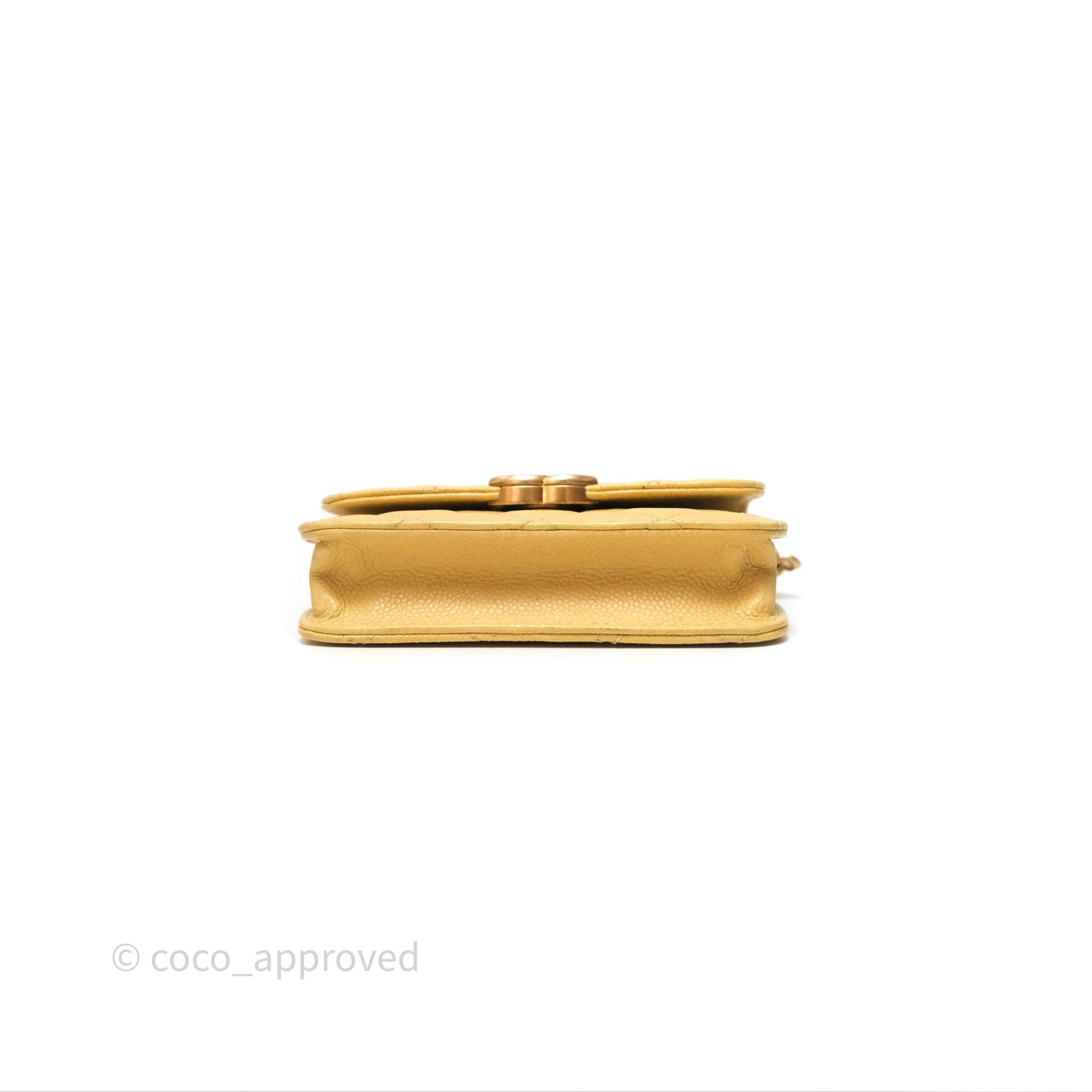 Chanel Mini Clutch With Chain Yellow Caviar Aged Gold Hardware