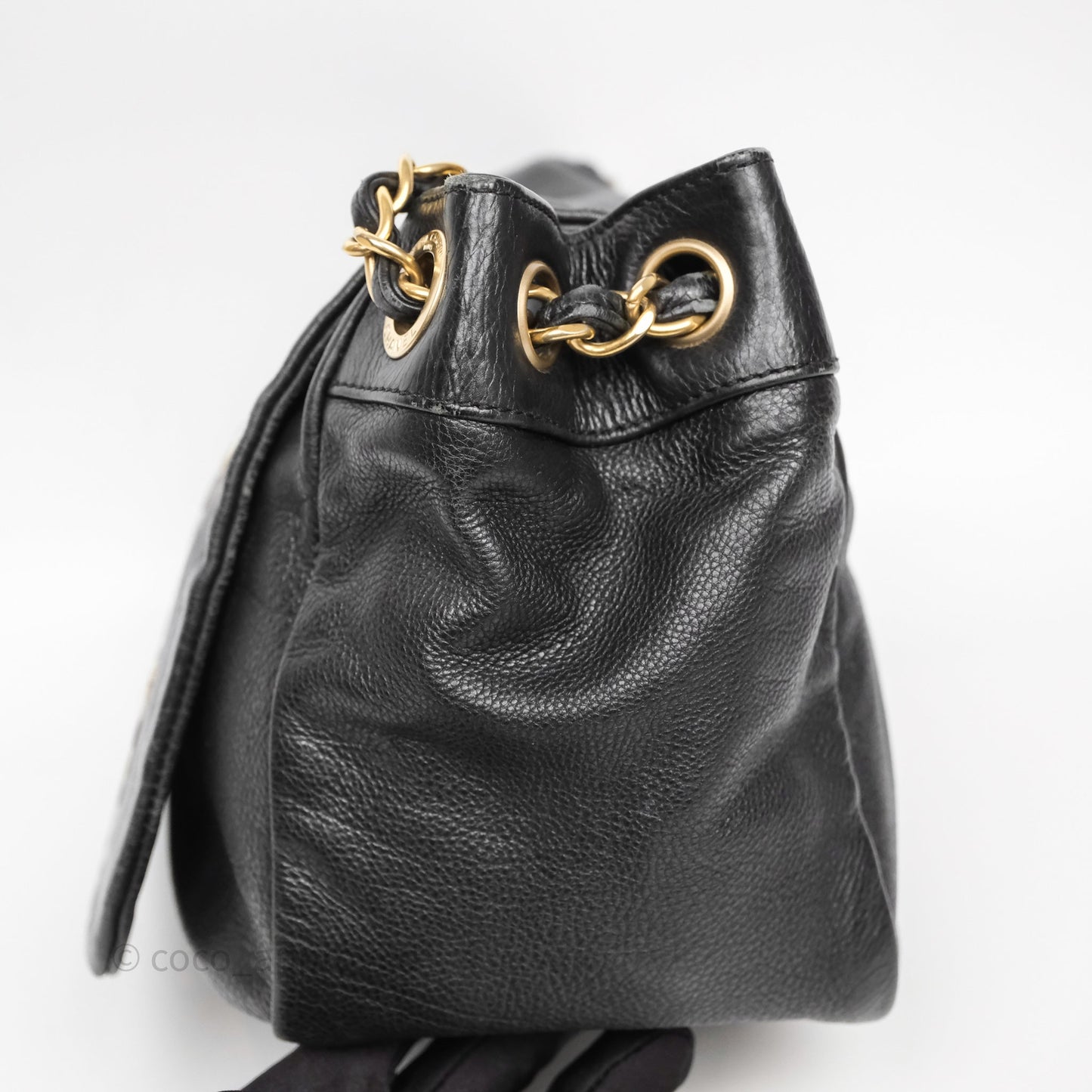 Chanel Mosaic Studs Accordion Flap Bag Black Calfskin Aged Gold Hardware