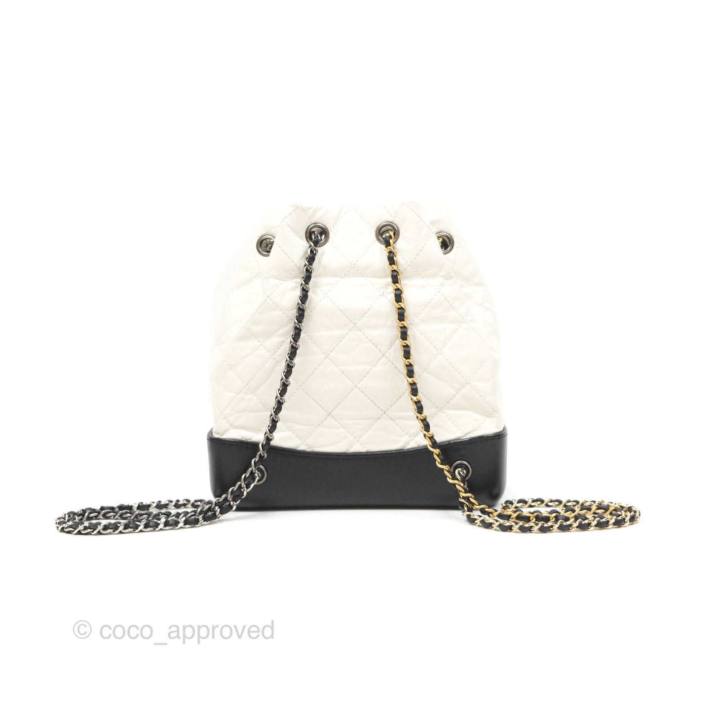 Chanel Small Gabrielle Backpack White Black Aged Calfskin