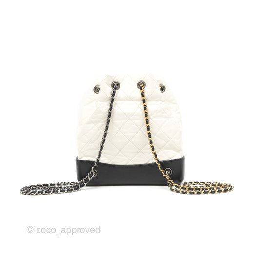 Chanel Small Gabrielle Backpack White Black Aged Calfskin