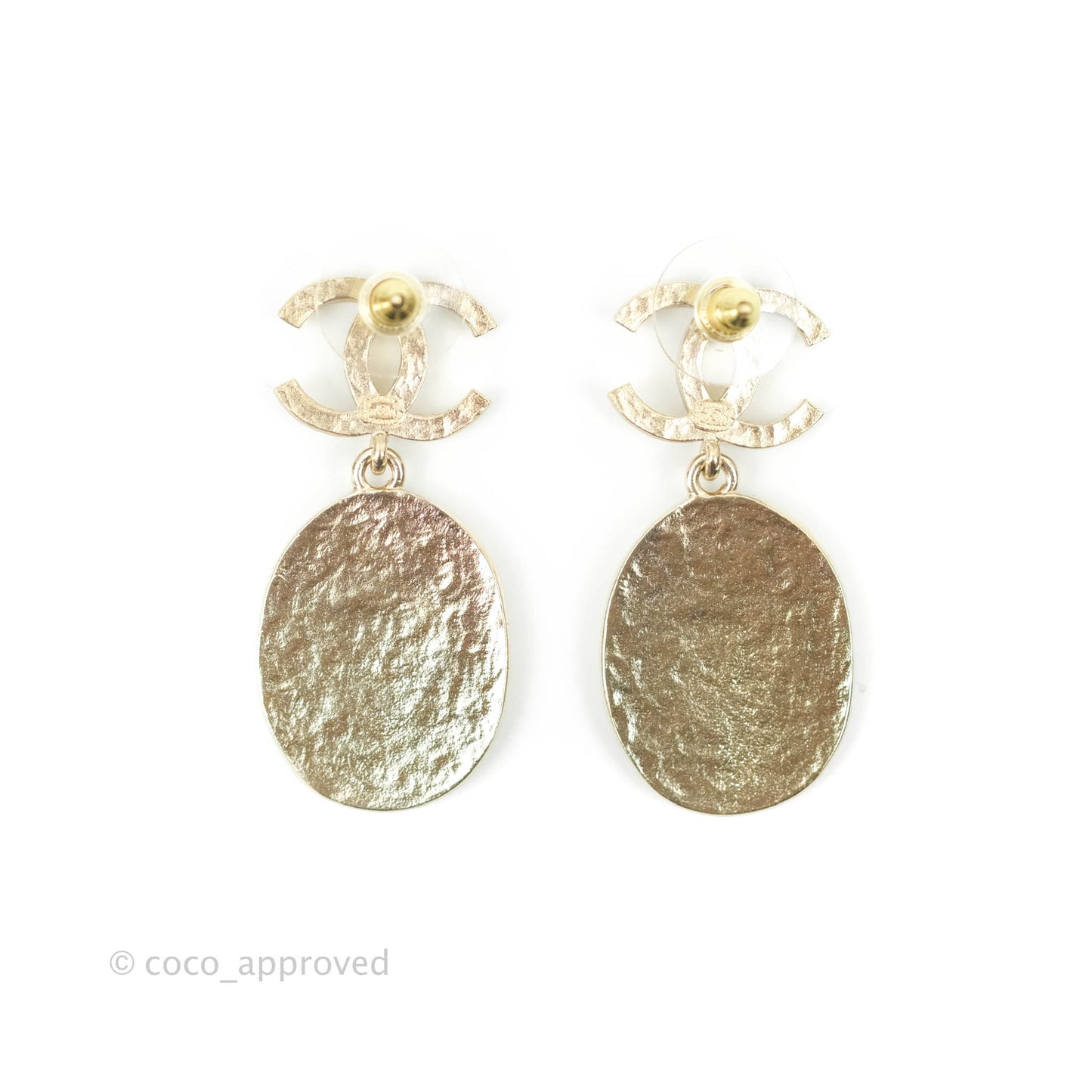 Chanel CC Plate Drop Earrings Matte Gold 21A