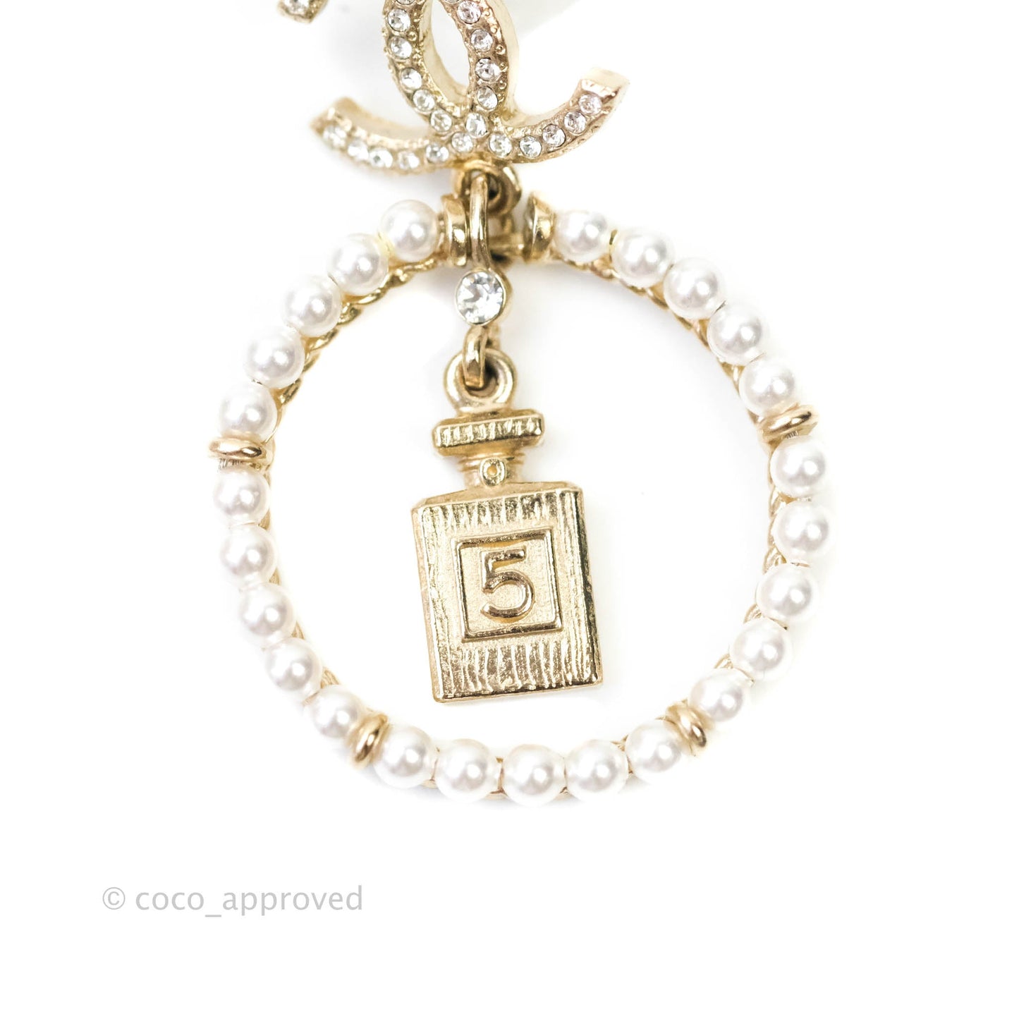 Chanel CC Crystal Pearl Ring No 5 Drop Earrings 21V