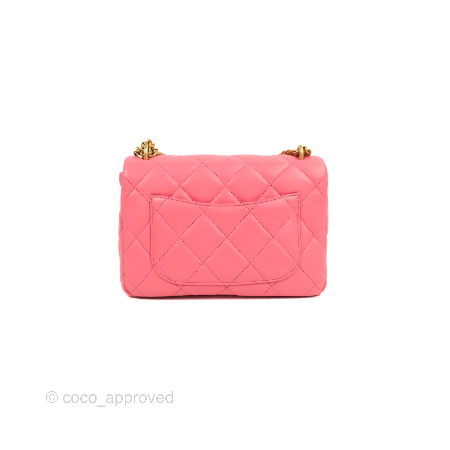 Chanel Quilted Pending CC Enamel Flap Pink Lambskin Aged Gold Hardware 22P
