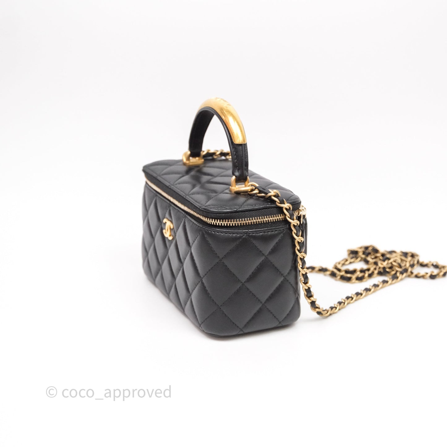 Chanel Vanity Rectangular Metal Top Handle Black Lambskin Aged Gold Hardware